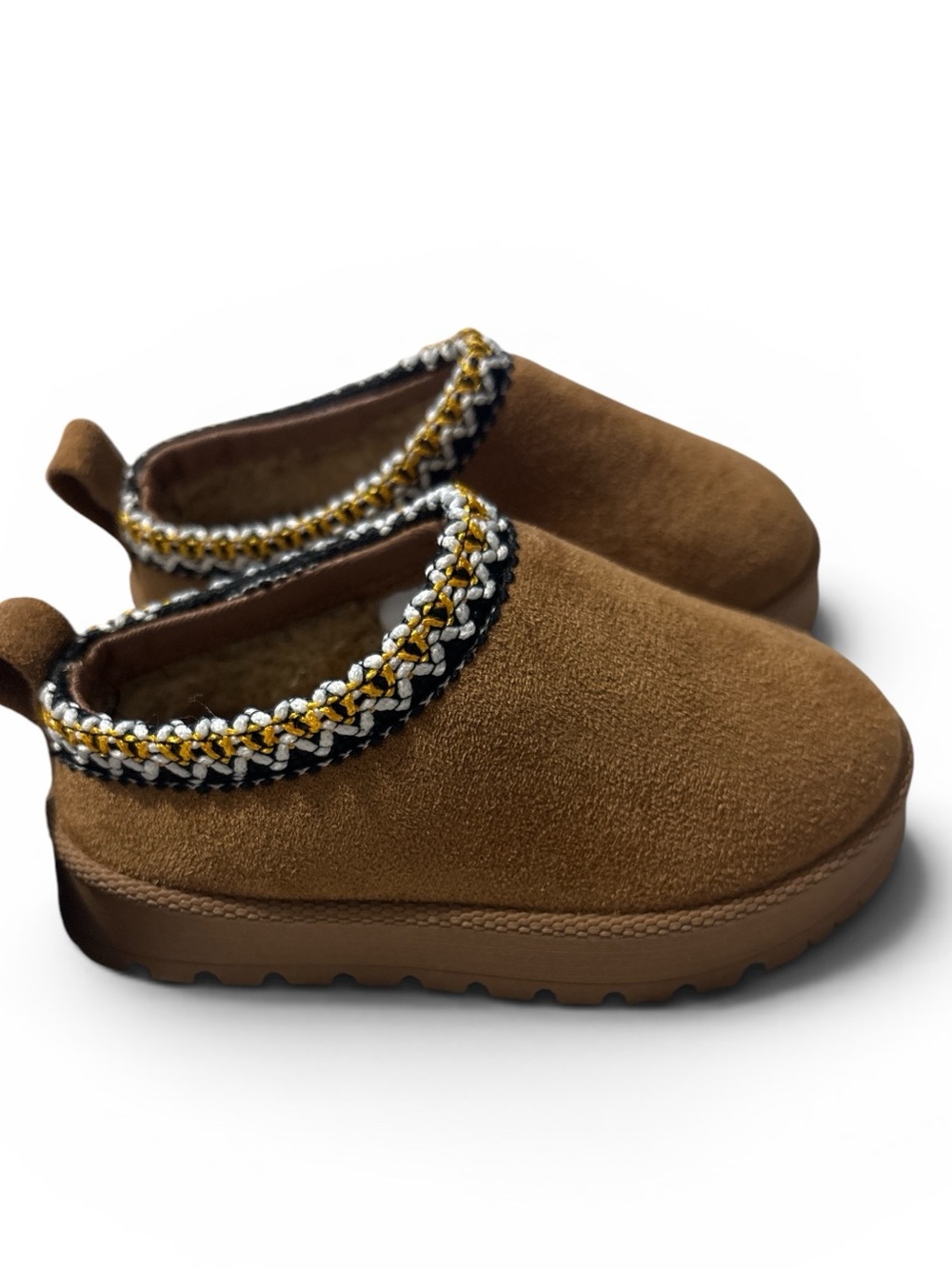 Toddler Size 8  American Exchange Brown Slip-On Cozy Shoes with Braided Trim